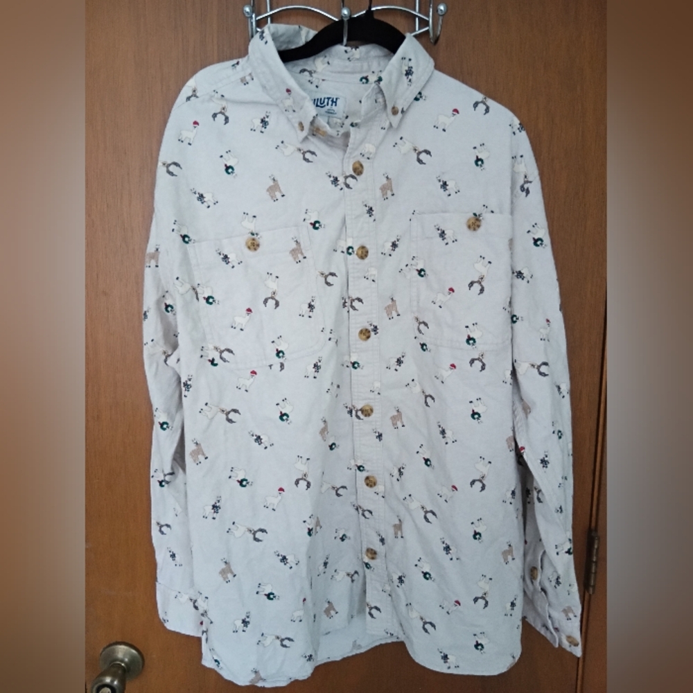 Christmas Animal Print Button-Up Shirt